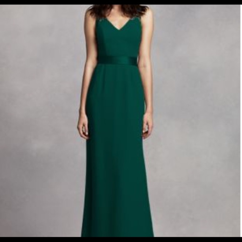 Long V Neck Crepe Gown with Open Back, size 6